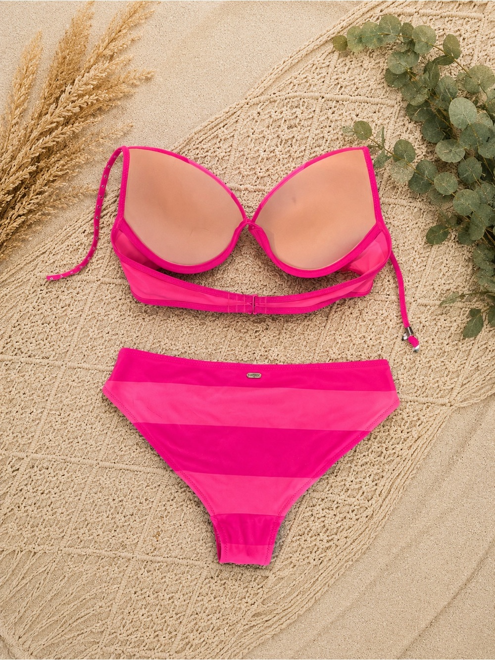 PINK Victoria's Secret Hot Pink Striped Halter Bikini Set - Picture 2 of 2